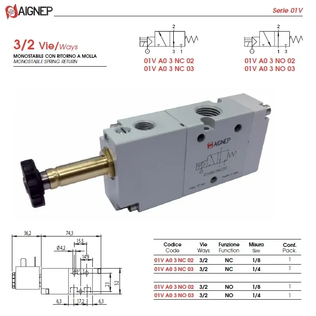 01VA-3/2 SOLENOIDOVÝ VENTIL ŘÍZENÝ (i 5/2)