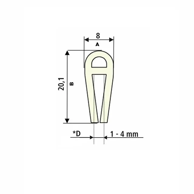 Silikonový profil s bublinkou 8 x 20,1 mm, tl. 2 mm Silikonový profil s bublinkou 8 x 20,1 mm, tl. 2 mm