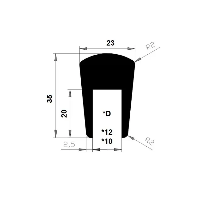 PROFIL TVAR U NBR, EPDM 70°Sh, 23 x 35mm PROFIL TVAR U NBR, EPDM 70°Sh, 23 x 35mm