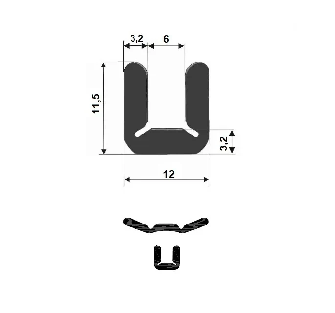 PROFIL TVAR U EPDM 70°Sh, 29501